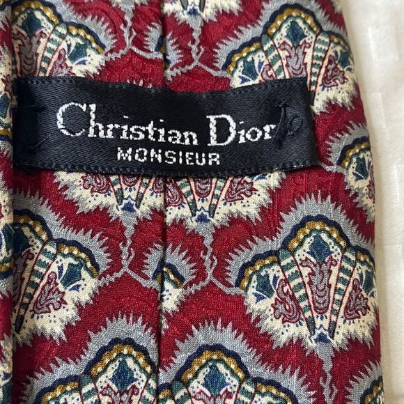 Christian Dior Monsieur Silk Tie Vintage Red Print - Picture 1 of 12